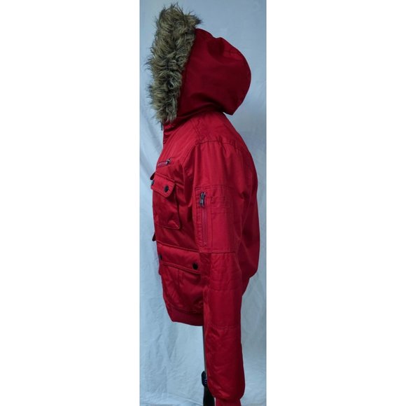 CJ Black Premium Womens Medium Red Zip Up Faux Fur Hood Heavy Winter Coat Jacket - Picture 4 of 14